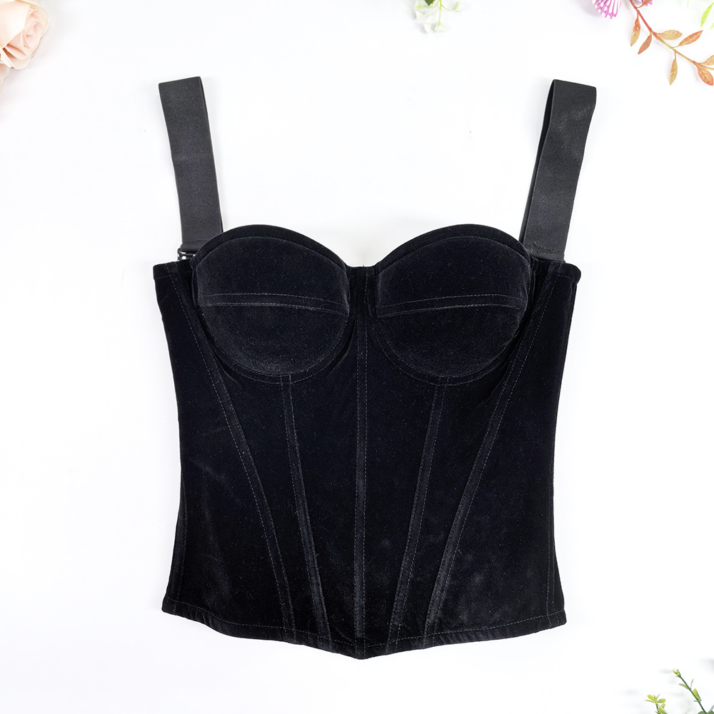 Womens Velvet Bustier Corset Top Body Shaper for Slimming Night Party Wear